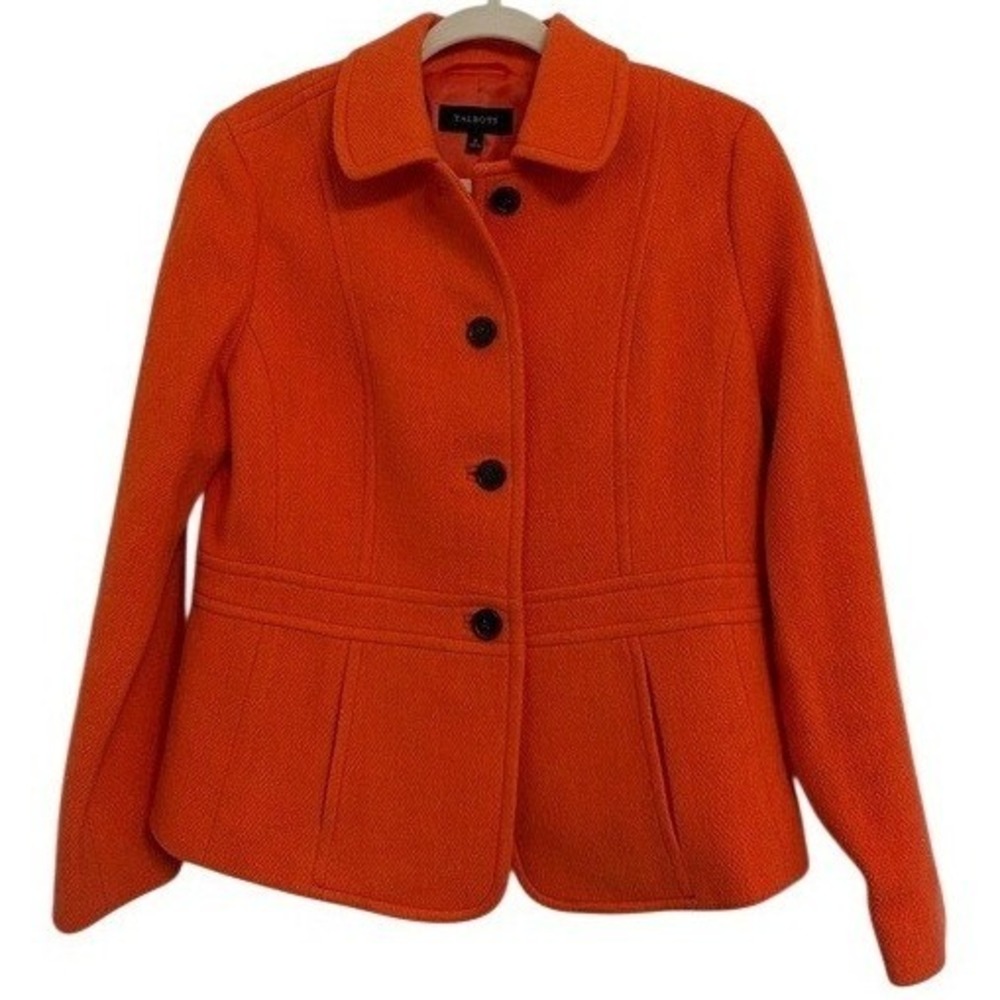 Talbots Women Orange Wool Blend Peplum Blazer Jacket Size 8